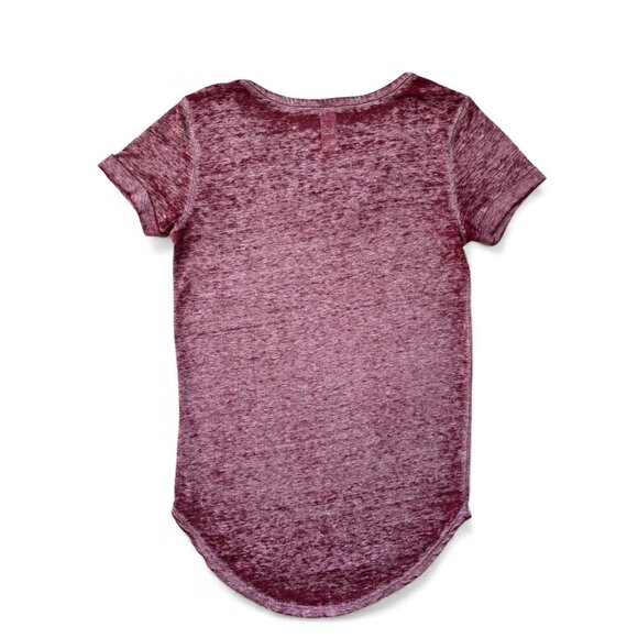 No Boundaries Shirt Womens Small Burgundy Burnout V Neck Lattice Hem Top - Picture 2 of 8